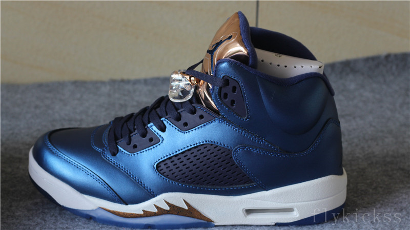 Authentic Air Jordan 5s Olympic Bronze Blue